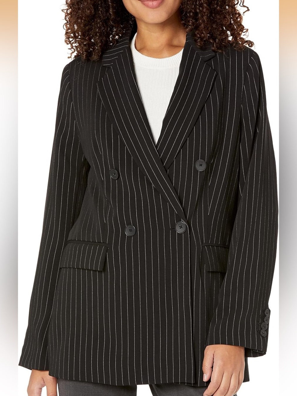 DKNY Black Pinstripe Double-Breasted Blazer Jacket